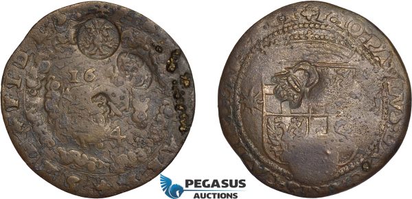 AD623, Malta, Jean-Paul Lascaris Castellar, 4 tari 1643, Countermarked (7.46g) VF