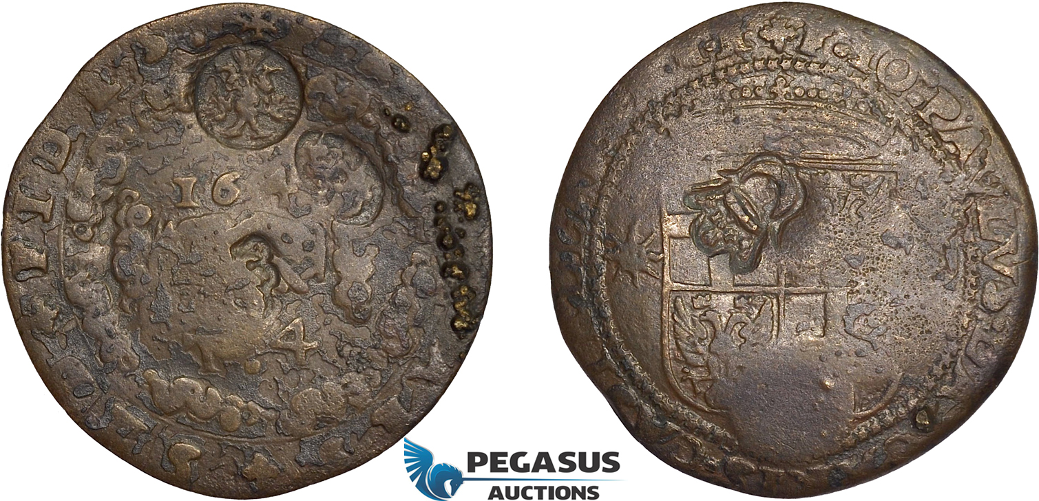 AD623, Malta, Jean-Paul Lascaris Castellar, 4 tari 1643, Countermarked (7.46g) VF