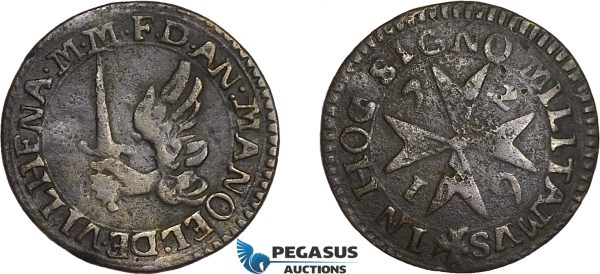 AD624, Malta, Manoel de Vilhena, Grano 1726 (2.87g) Light corrosion, VF