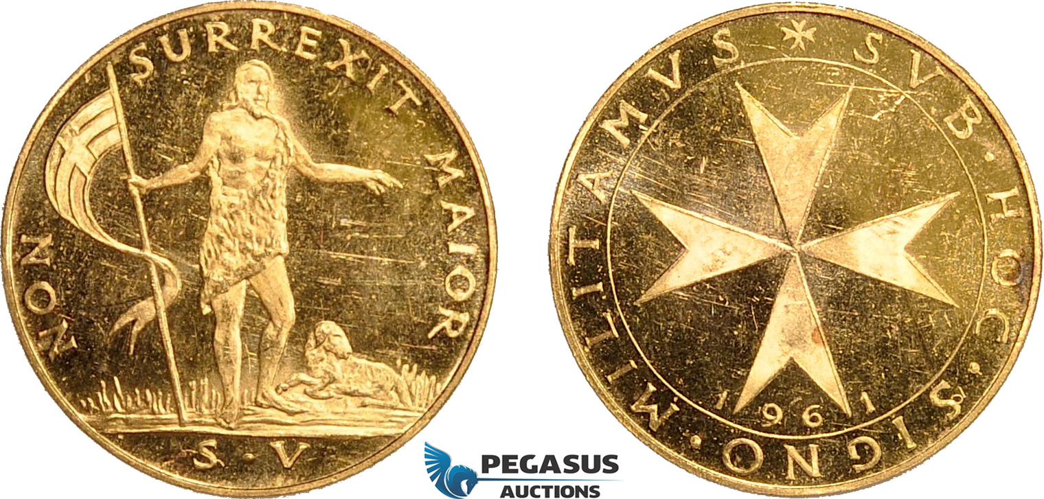 AD626, Malta, Republic, 5 Scudi 1961, Gold (4.10g) Cleaned UNC