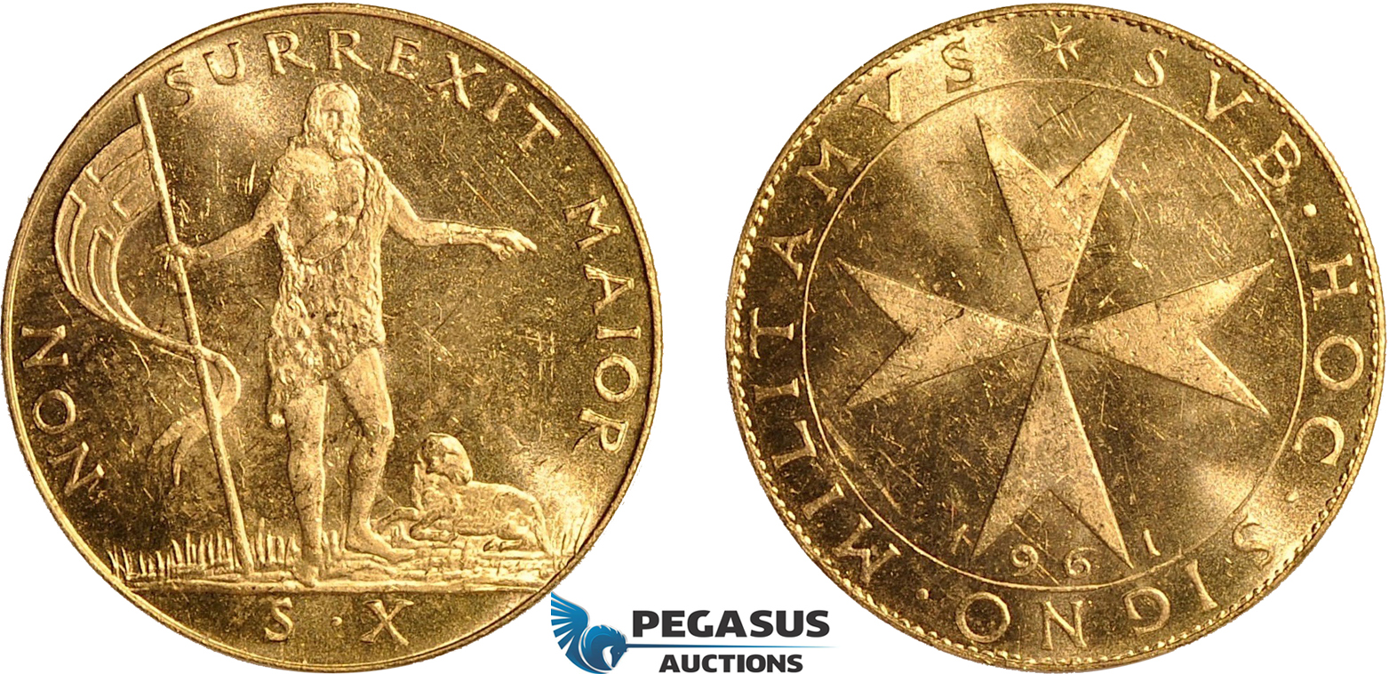 AD627, Malta, Republic, 10 Scudi 1961, Gold (8.20g) Cleaned UNC