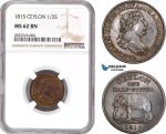 AD657, Ceylon, George III, 1/2 Stiver 1815, NGC MS62BN