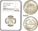 AD658, Costa Rica, 25 Centavos 1893 Heaton Birmm. Silver, Coin alignment, NGC MS65