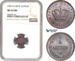 AD659, Crete, George I. of Greece, 1 Lepton 1901-A, Paris, NGC MS65BN