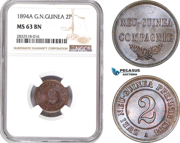 AD669, German New Guinea, 2 Pfennig 1894-A, Berlin, NGC MS63BN