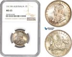 AD708, Australia, George V, 1 Shilling 1917-M, Melbourne, Silver, NGC MS65, Pop 3/1
