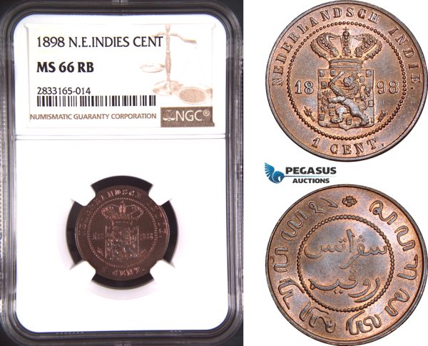 AD751, Netherlands East Indies, 1 Cent 1898, NGC MS66RB, Pop 1/0