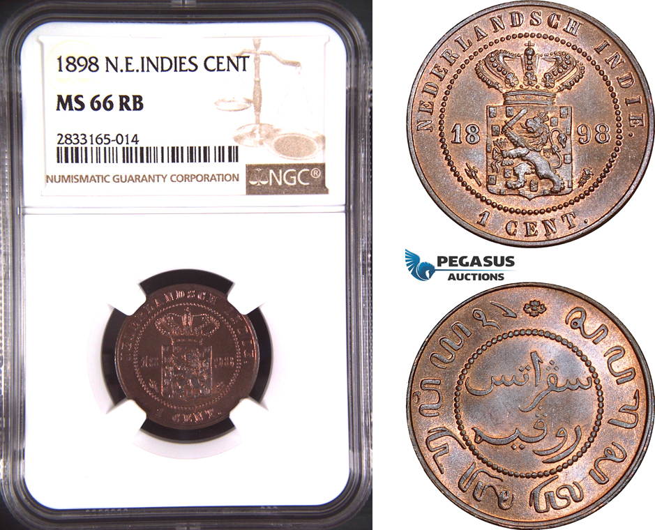 AD751, Netherlands East Indies, 1 Cent 1898, NGC MS66RB, Pop 1/0