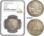AD754-R, Peru, 5 Pesetas 1880-B/BF, Silver, No Dot, NGC AU55