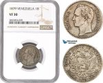 AD789, Venezuela, 1 Bolivar 1879, Brussels, Silver, NGC VF30