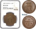 AD791, Angola (Portuguese) Pedro V, 1/2 Macuta 1860, NGC MS63BN