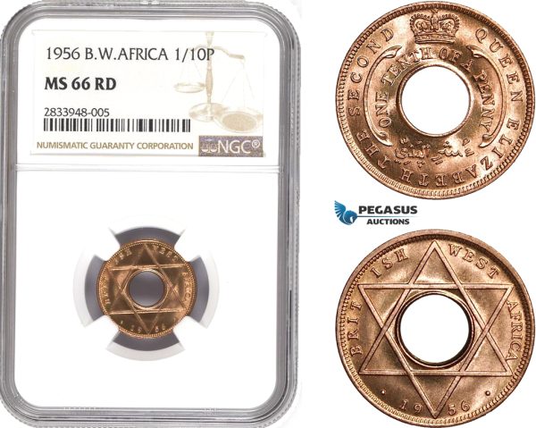 AD795, British West Africa, Elisabeth II, 1/10 Penny 1956, NGC MS66RD