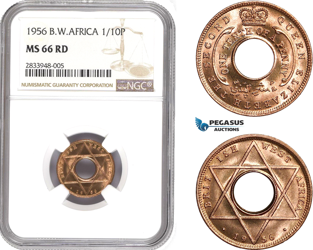 AD795, British West Africa, Elisabeth II, 1/10 Penny 1956, NGC MS66RD
