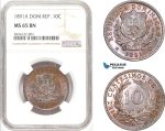 AD802, Dominican Republic, 10 Centesimos 1891-A, Paris, NGC MS65BN
