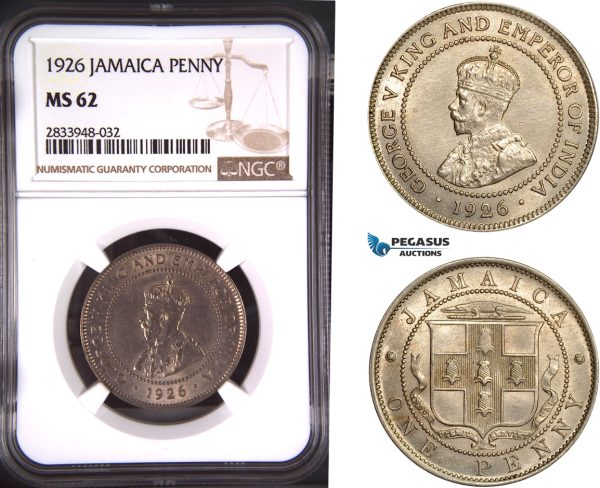 AD876, Jamaica, George V, 1 Penny 1926, London, NGC MS62