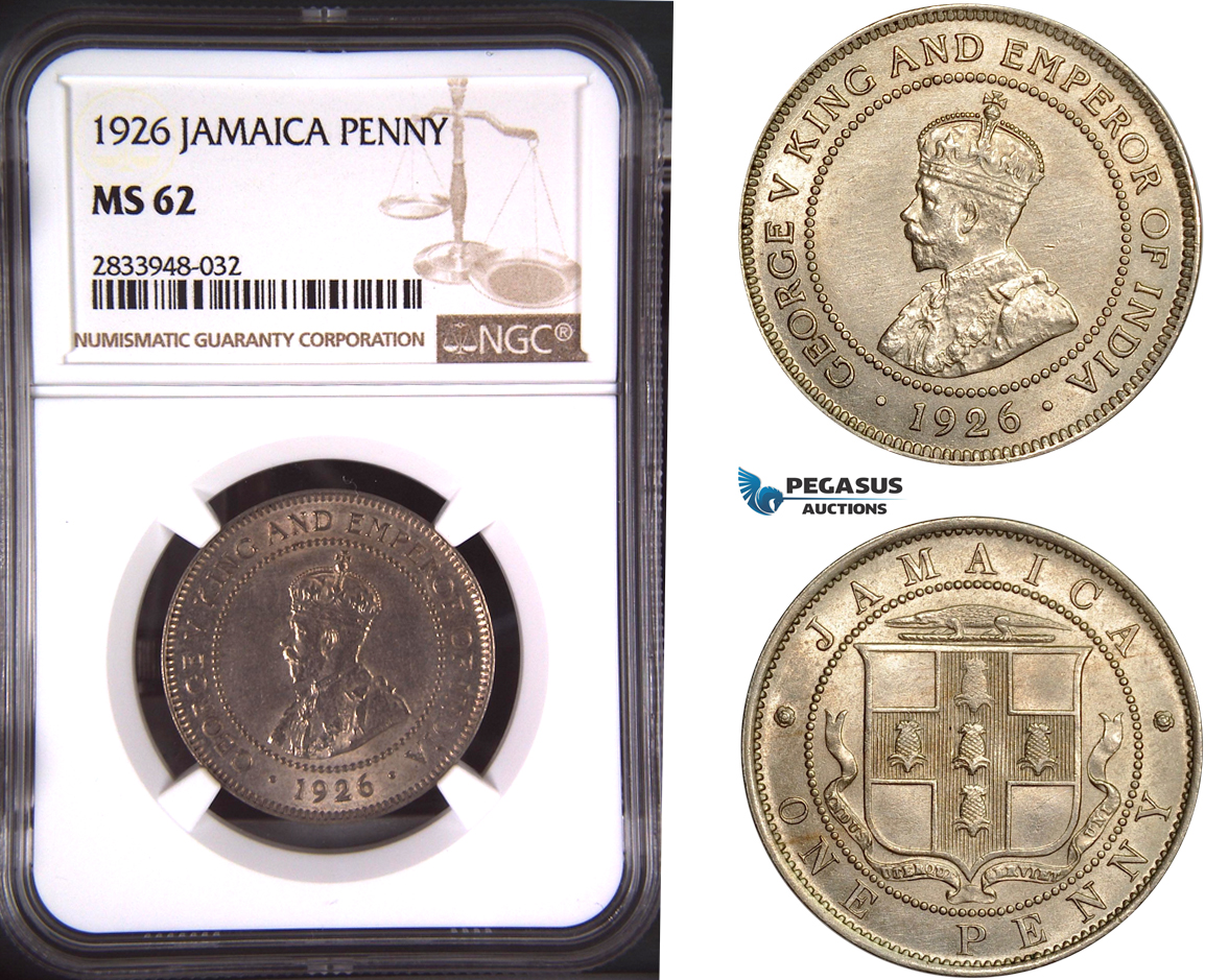 AD876, Jamaica, George V, 1 Penny 1926, London, NGC MS62