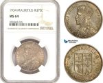 AD892, Mauritius, George V, 1 Rupee 1934, Silver, NGC MS64