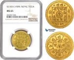 AD901, Nepal, Prithvi Bir Bikram, Tola SE1831 (1909) Gold, NGC MS65, Pop 1/0