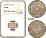 AD918, Syria, French Mandate, 10 Piastres 1929, Silver, NGC MS64