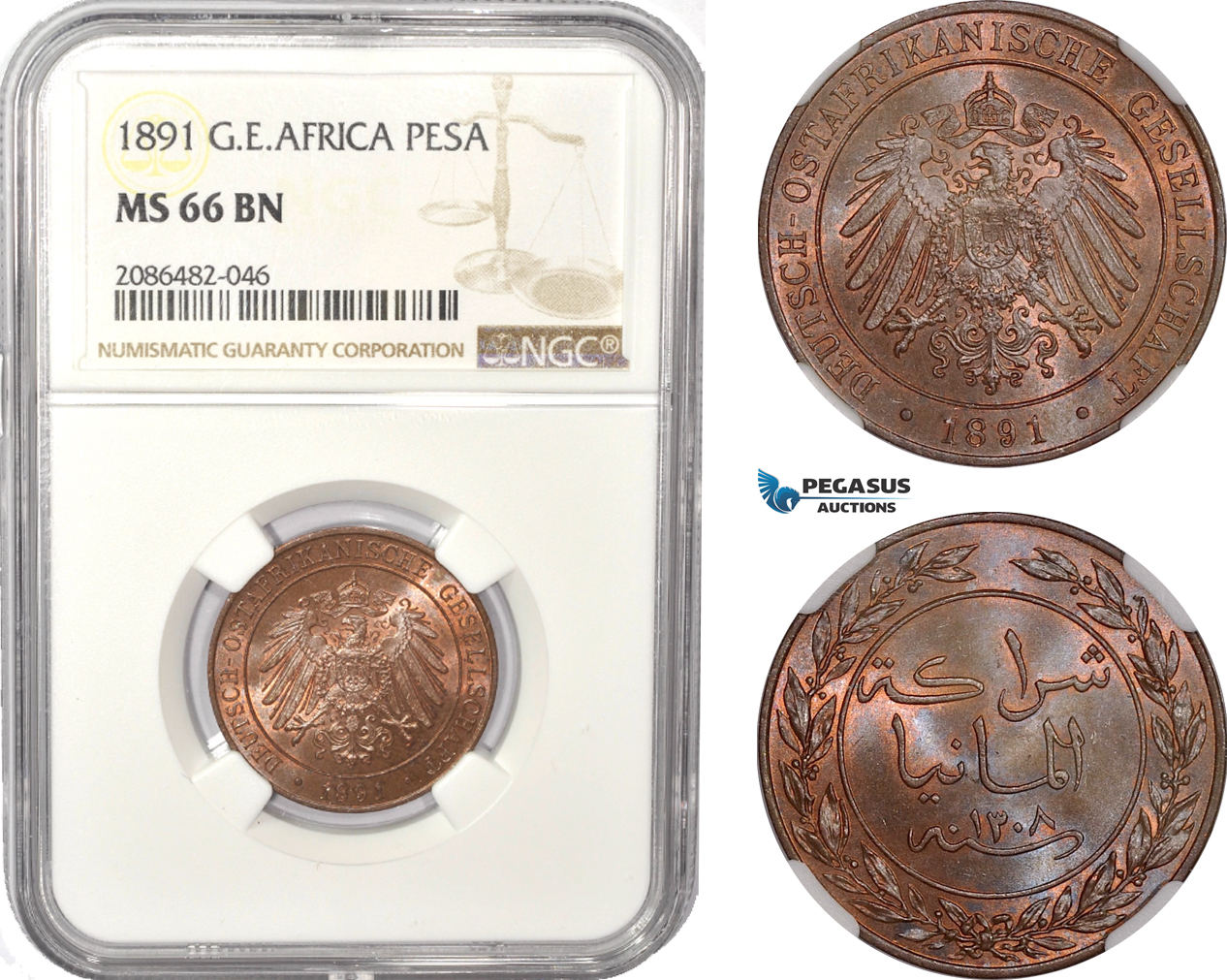AD955, German East Africa (DOA) Pesa 1891, Berlin, NGC MS66BN