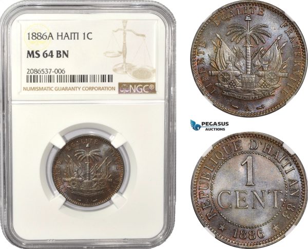 AD958, Haiti, 1 Centime 1886-A, Paris, NGC MS64BN