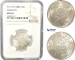 AD971, Morocco, Moulay al-­Hasan I, 2 1/2 Dirhams AH1299 (1882) Silver, NGC MS65+