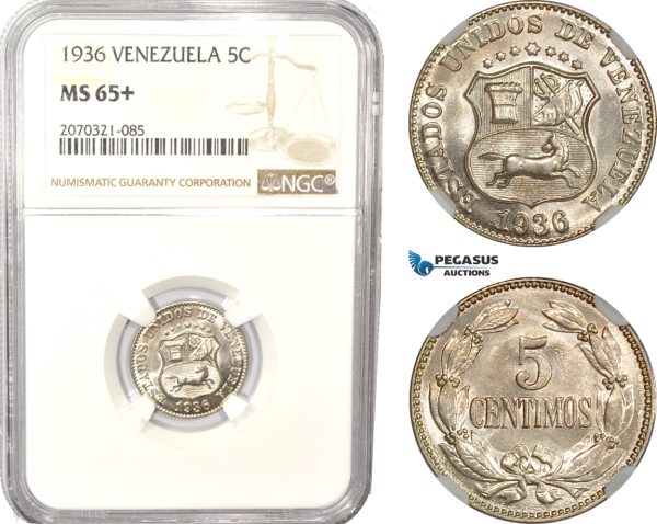 AD997, Venezuela, 5 Centimos 1936, NGC MS65+