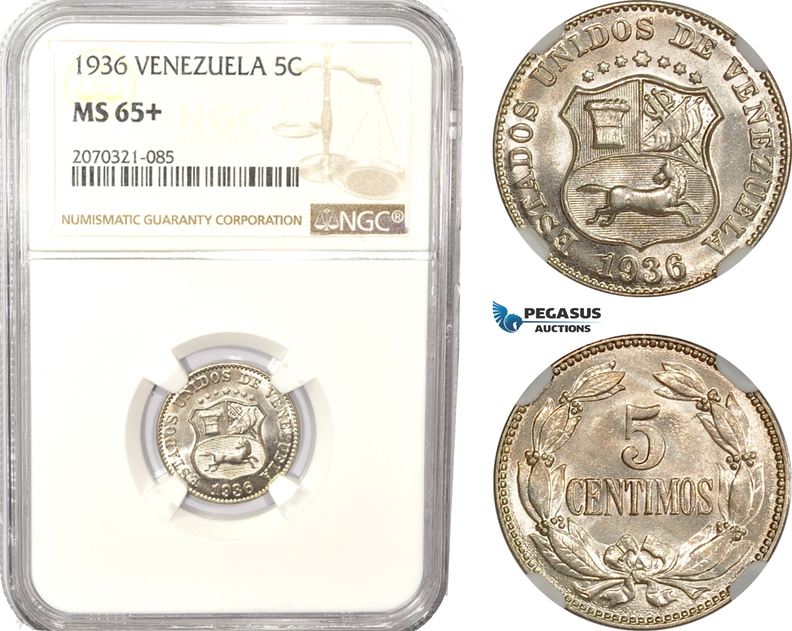 AD997, Venezuela, 5 Centimos 1936, NGC MS65+