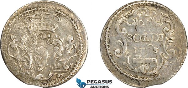 AE035, Italy, Corsica, Pascal Paoli, 20 Soldi 1765, Silver (3.29g) Doazancf. 65/20 (R3) F-VF, Very Rare!