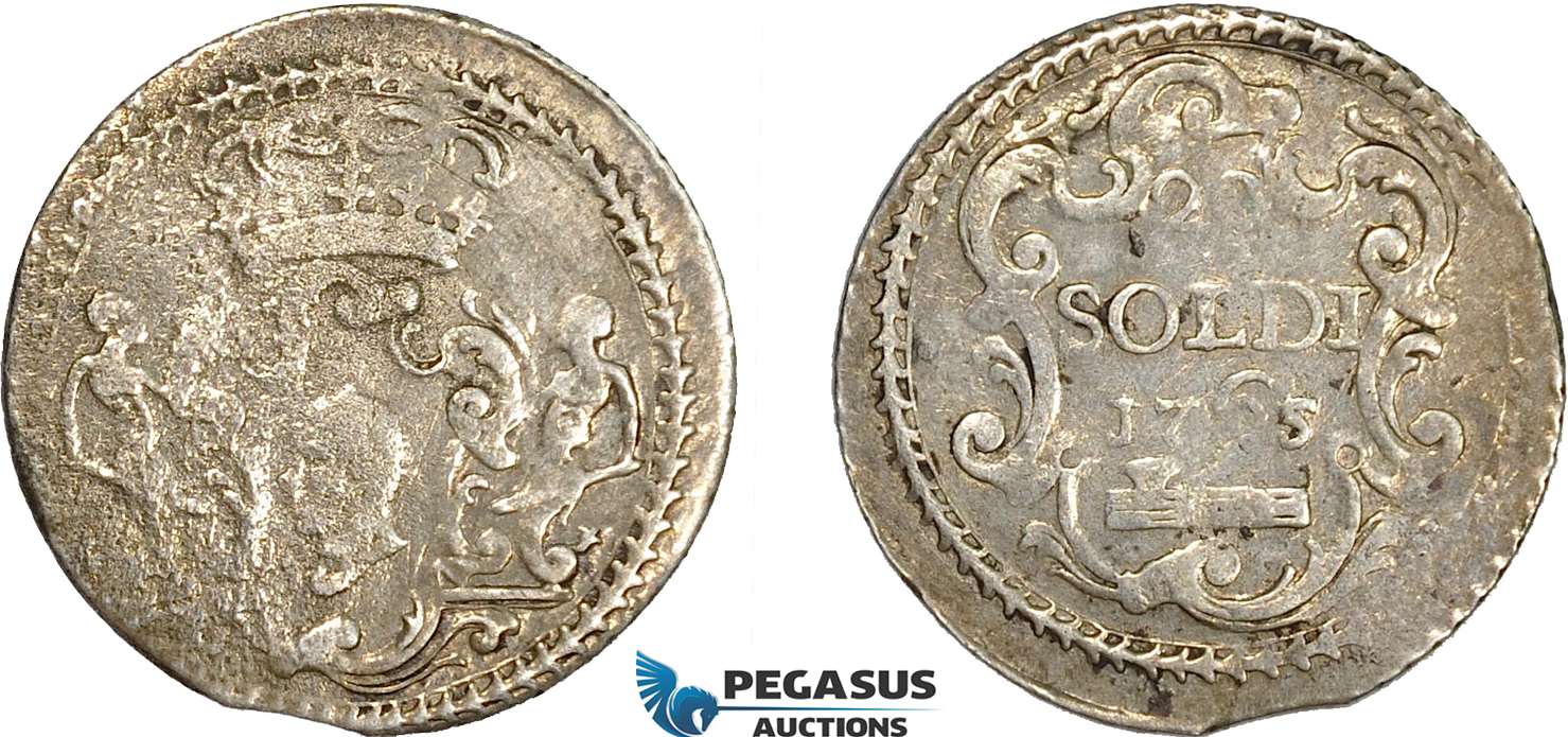AE035, Italy, Corsica, Pascal Paoli, 20 Soldi 1765, Silver (3.29g) Doazancf. 65/20 (R3) F-VF, Very Rare!