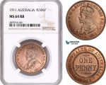 AE065, Australia, George V, 1 Penny 1911, NGC MS64RB