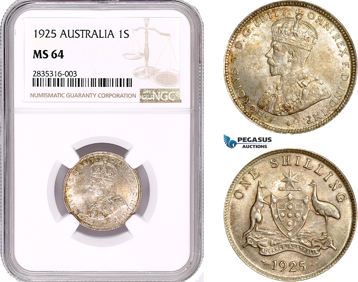 AE067, Australia, George V, 1 Shilling 1925, Silver, NGC MS64