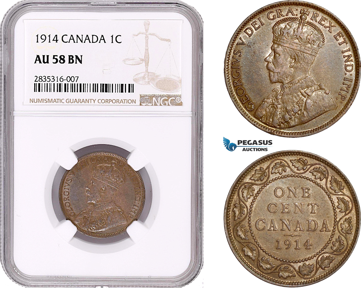 AE072, Canada, George V, 1 Cent 1914, NGC AU58BN