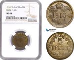 AE114, German East Africa (DOA) 5 Heller 1916-T, Tabora, Thick Flan, NGC MS64, Top Pop!