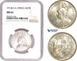 AE115, German East Africa (DOA) Wilhelm II, Rupee 1914-J, Hamburg, Silver, NGC MS63