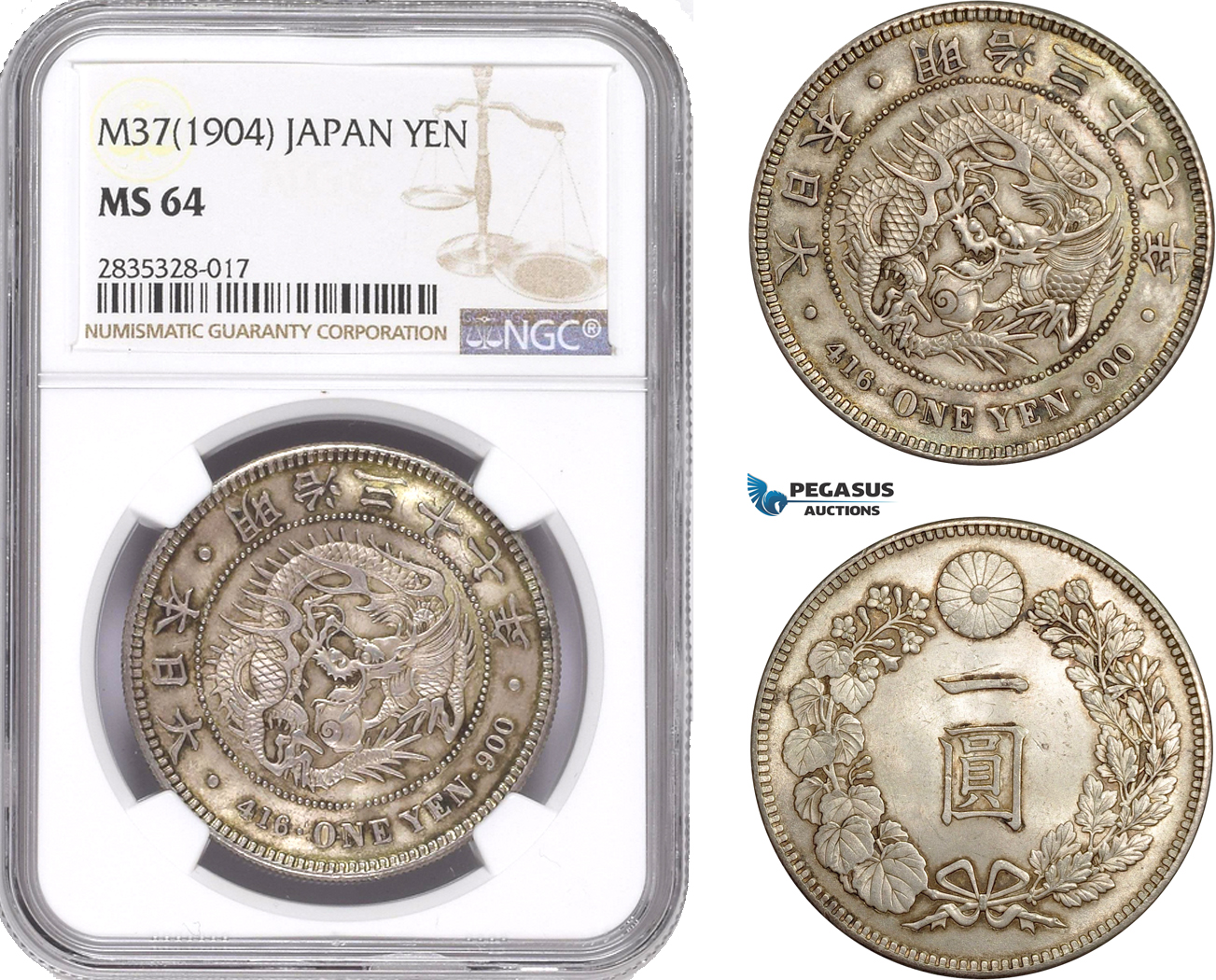 AE126, Japan, Meiji, Yen Yr. 37 (1904) Silver, NGC MS64