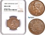 AE166, Sarawak, C. Brooke Rajah, 1 Cent 1889, NGC MS61BN