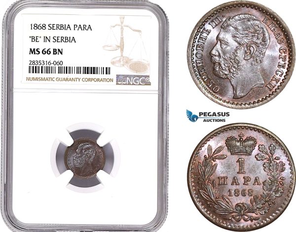 AE169, Serbia, M. Obrenovic III, 1 Para 1868, NGC MS66BN