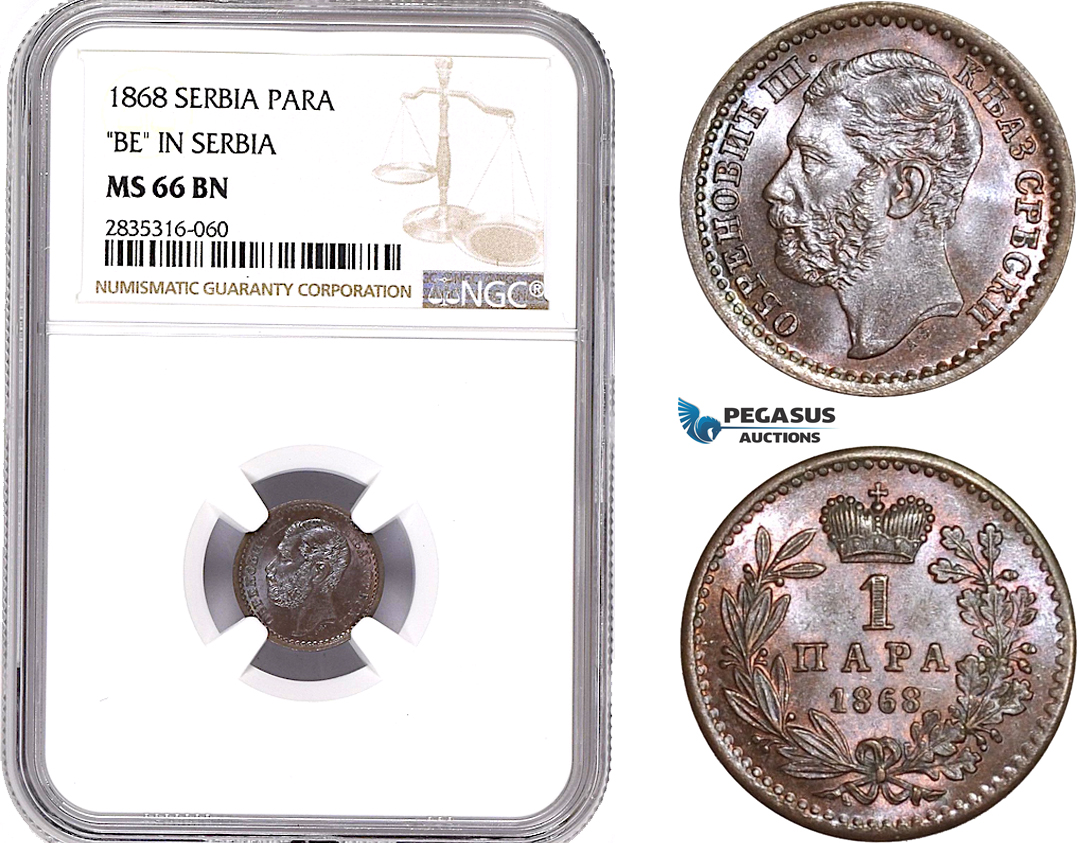 AE169, Serbia, M. Obrenovic III, 1 Para 1868, NGC MS66BN