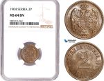 AE171, Serbia, Alexandar I, 2 Para 1904, NGC MS64BN