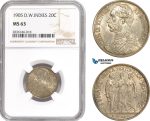 AE244, Danish West Indies, Christian IX, 1 Franc - 20 Cents 1905, Copenhagen, Silver, NGC MS63