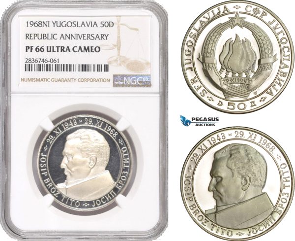 AE290, Yugoslavia, 50 Dinara 1968-NI, Silver (Republic Anniversary) NGC PF66UC