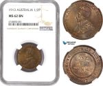 AE293, Australia, George V, 1/2 Penny 1913, London, NGC MS62BN, Pop 1/0