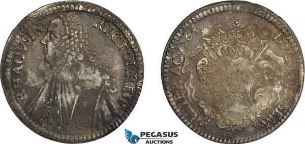 AE376, Ragusa, Tallero Rettorale 1764 GB, Silver (28.28g) Toned XF