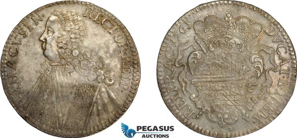 AE377, Ragusa, Tallero Rettorale 1765 GB, Silver (28.36g) Lustrous, Toned AU, Adjustments