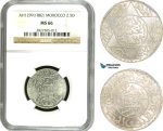 AE419, Morocco, Moulay al-­Hasan, 2 1/2 Dirhams AH1299 (1882) Silver, NGC MS66, Pop 1/0