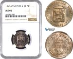 AE458, Venezuela, 12.5 Centimos 1945, NGC MS66, Pop 1/0