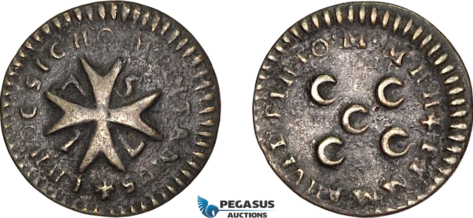 AE46, Malta, Emmanuel Pinto, Grano 1757, VF-XF