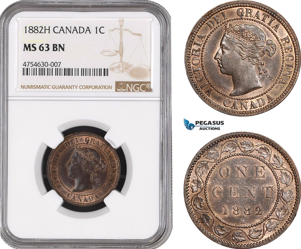 AE476, Canada, Victoria, 1 Cent 1882-H, Heaton, NGC MS63BN