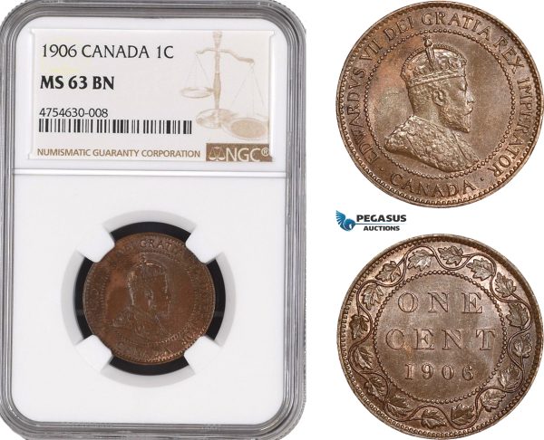 AE478, Canada, Edward VII, 1 Cent 1906, NGC MS63BN